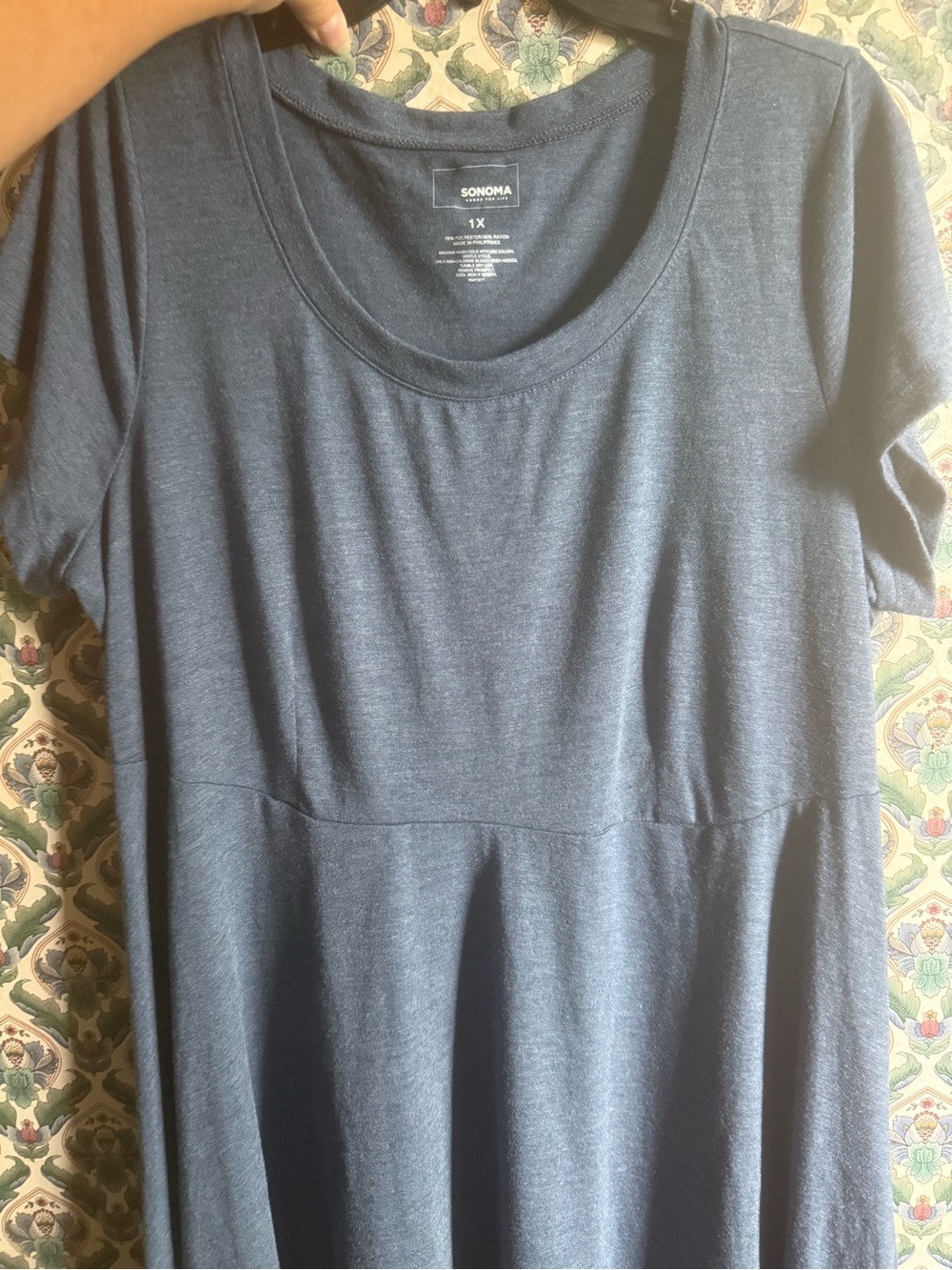 Sonoma Bluish Grey Short-Sleeve Scoop Neck high waisted Dress.